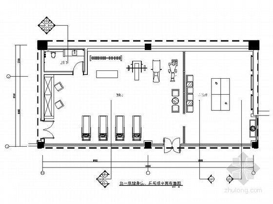 健身房平面CAD图纸资料下载-[东莞]商务酒店高档健身房及影音室室内装修施工图