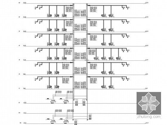 [重庆]200米商业综合楼空调水系统施工图（20万平米，制冷机房，锅炉房）-裙房空调水系统图
