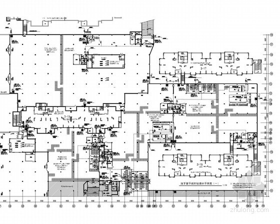 [安徽]高层住宅楼群给排水施工图-地下室平战时给排水平面图 