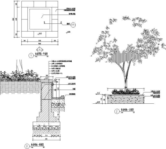 [陕西]新中式城市生态休闲广场景观设计全套施工图（附PDF施工图+部分效果图）-标准树池设计详图