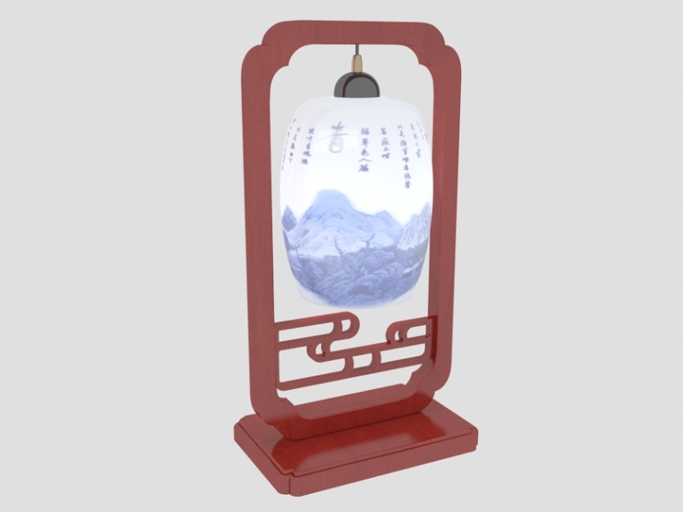 个性台灯3D模型资料下载-中式山水画台灯3D模型下载