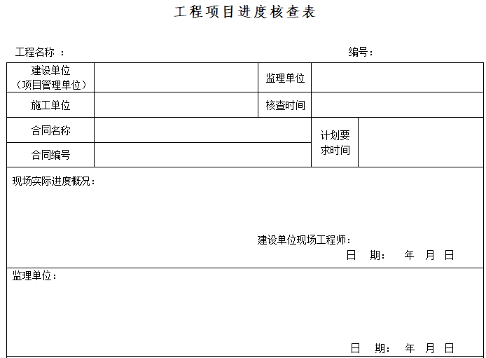 建设工程项目管理工作用表（100页）-工程项目进度核查表