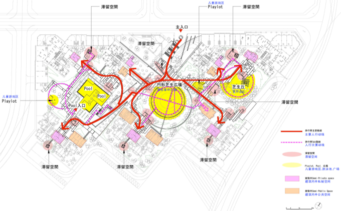 [重庆]山地花园洋房商住项目景观设计PDF施工图文本-人行动线及活动区域分析