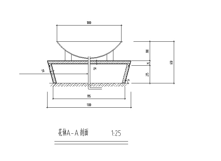 [广东]东莞黄大仙公园扩初设计施工图纸全套（寺庙，牌坊）-B02花钵剖面图