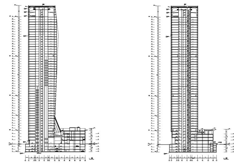 [中国]53层超高层玻璃幕墙企业办公楼CAD全套建筑结构风水电施工图纸-剖面图