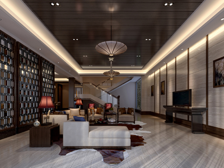 沙发中式客厅资料下载-时尚新中式客厅3D模型下载
