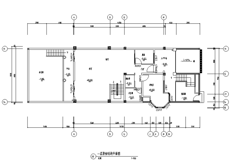 雅安三层别墅设计施工图（附效果图）-原始结构平面图