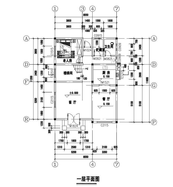 单家单家独院式别墅建筑设计文本（包含CAD+效果图）-一层平面图