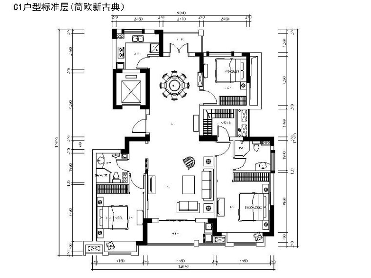 简欧三居室室内设计资料下载-[上海]简欧新古典三居室设计施工图（含效果图）