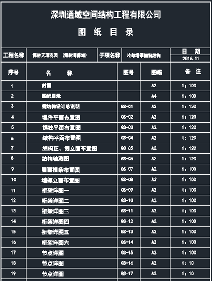 [深圳]冷却塔罩棚钢结构管桁架施工图-图纸目录