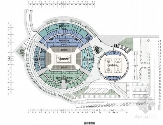 [广东]某五层大型体育馆建筑方案文本-首层平面图