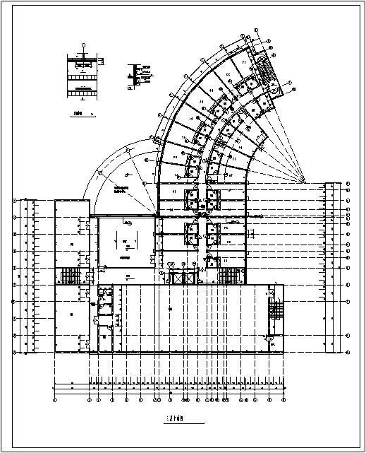 现代扇形多层酒店建筑设计平面图2