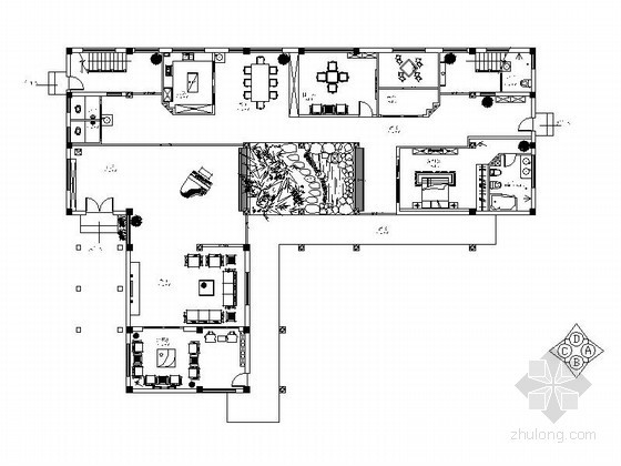 有室内花园的别墅资料下载-花园中式双层别墅室内装修图