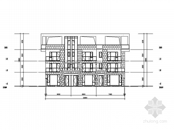 [四川]三层阶梯状别墅建筑施工图（含多套方案）-三层阶梯状别墅建筑立面图