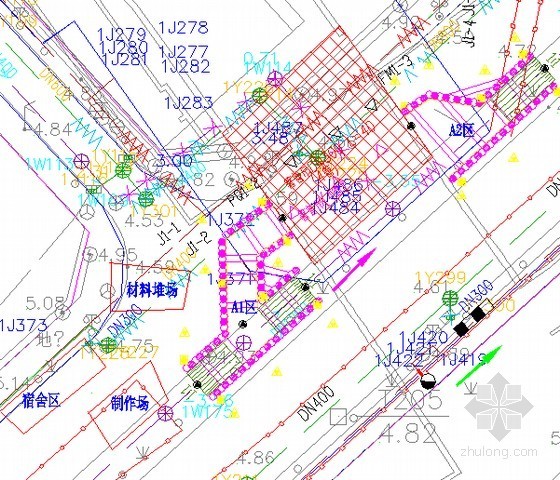 [广东]DN1200污水管深基坑灌注桩加内支撑支护施工方案-施工平面布置图 