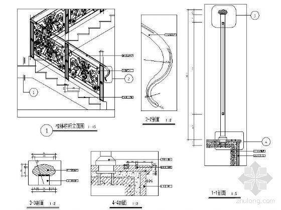 实木楼梯栏杆扶手资料下载-欧式别墅楼梯详图