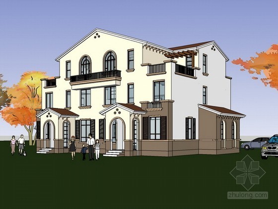 西班牙风格联排别墅资料下载-西班牙风格别墅建筑sketchup模型下载