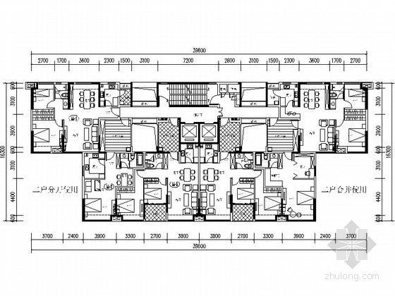 60平方米室内平面图资料下载-[万科户型]一核六户高层住宅户型平面图（461平方米）