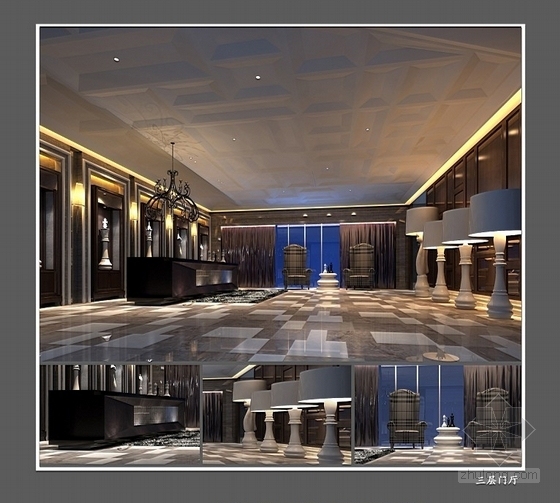 [无锡]特色精品古典餐厅CAD装修图（含效果实景）门厅效果图