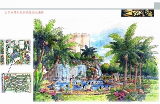 [福建]现代风格居住区花园景观设计方案-会所室外恒温冲浪泳池效果图