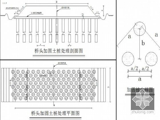 2013年高速公路工程施工组织设计152页（含支架法桥涵）-桥头加固土桩处理结构形式示意图