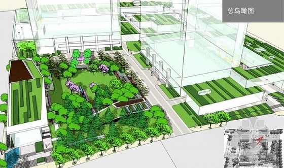 某商业建筑景观绿地设计方案-鸟瞰效果图 