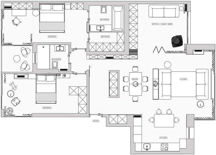 100平室内平面资料下载-日式简约三居室室内设计方案（平面图+效果图）28页
