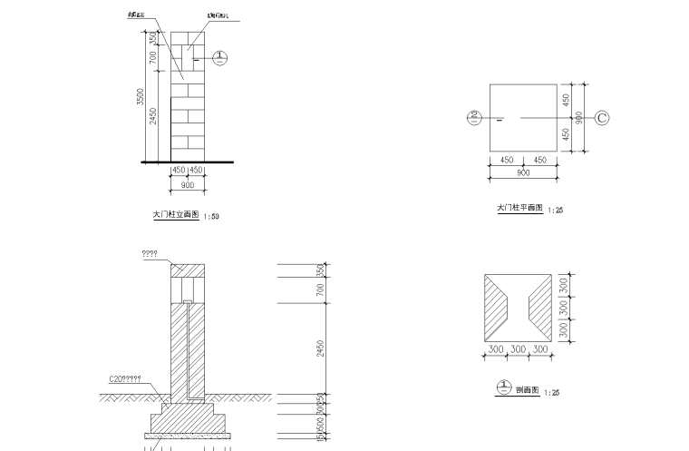 重庆八中校园景观施工图设计-重庆八中 校园景观施工图设计 A-4 门柱