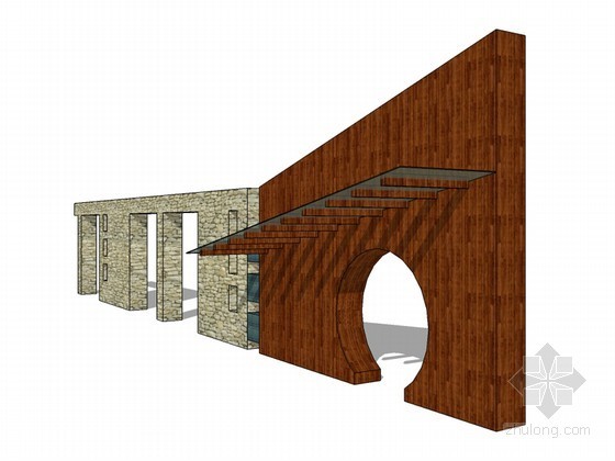 景观墙毛石工艺做法资料下载-景观墙SketchUp模型下载