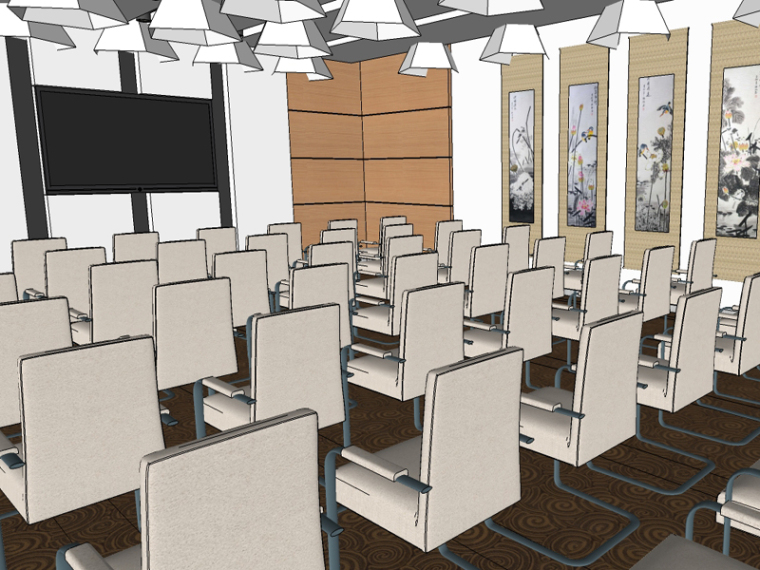Sketchup现代椅子资料下载-小会议室SketchUp模型下载