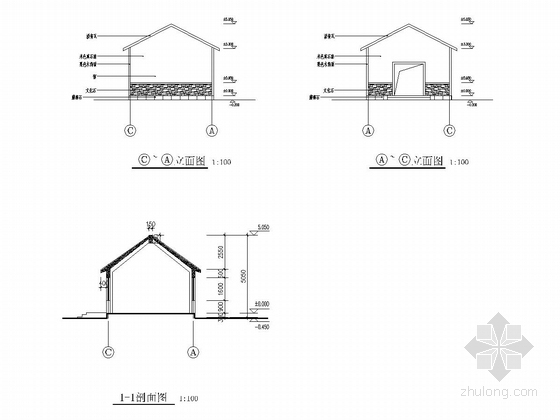 单层框架结构公园管理用房结构施工图（含建筑图）-剖面图