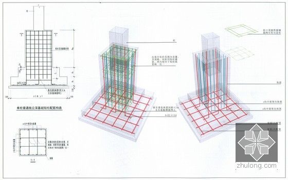 建筑工程11G101全套图集三维平法结构识图（270余页 大量三维图）-单柱普通独立深基础短柱配筋构造