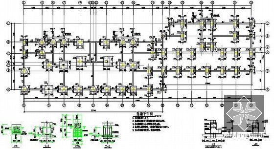 [毕业设计]江苏6层框架结构住宅楼建筑工程施工图预算书(含钢筋工程量计算 施工图纸)-基础平面图