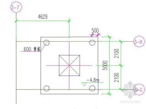 [广东]框剪结构办公楼塔吊基础施工方案（节点图丰富）-塔吊基础定位图