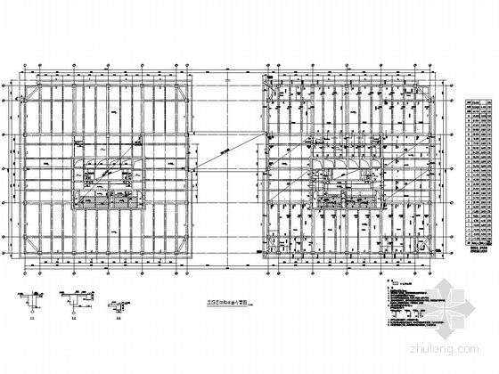 [四川]两栋25层框架核心筒结构办公大楼结构施工图-屋顶层结构平面布置图