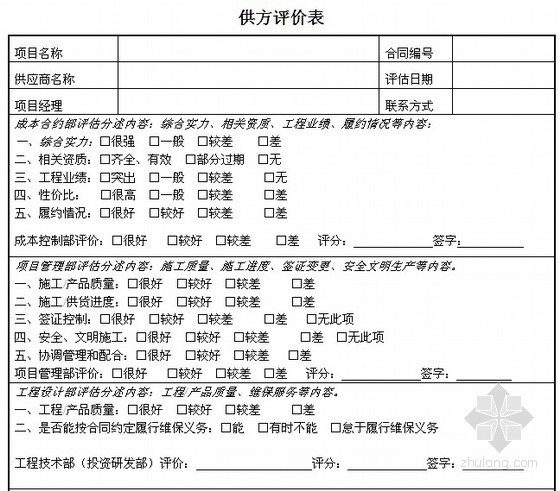 房地产招标供应商管理资料下载-[采购管理]供应商评价表