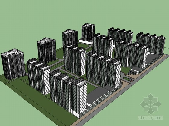 工业公园整体模型资料下载-整体住宅建筑SketchUp模型下载