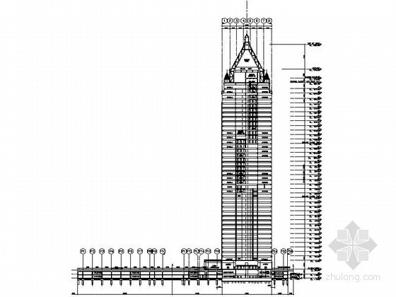 [上海]某四十二层超高层办公楼建筑施工图（179米）-剖面 