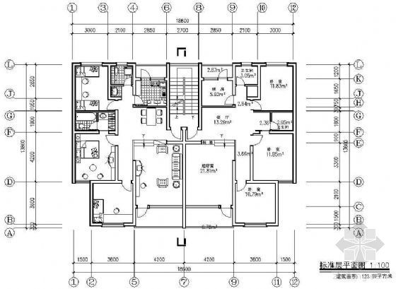 一梯二户三单元设计资料下载-某板式住宅一梯两户单元组合平面（一）