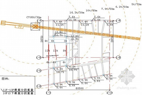  [广东]超高层框筒结构办公塔楼施工组织设计（技术标，530页）-塔吊工作分析图 
