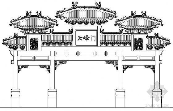 牌坊CAD详图资料下载-四柱七楼牌楼施工详图
