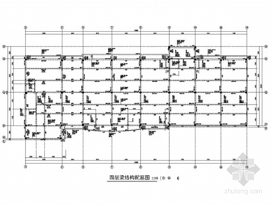 五层钢筋混凝土框架结构厂房结构施工图-四层梁结构配筋图 