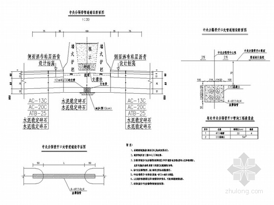 [河北]高速公路路面工程竣工图101张（含桥梁 隧道）-中央分隔带管道铺设断面竣工图 