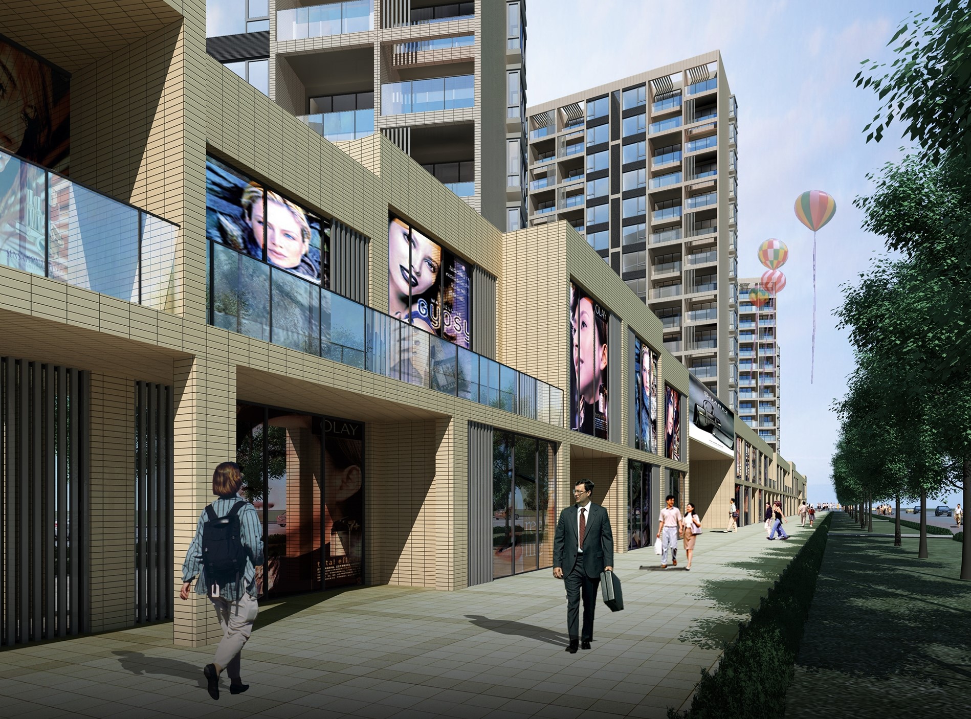 嘉定区知名地产广场商住综合体高层住宅3-商业街效果图