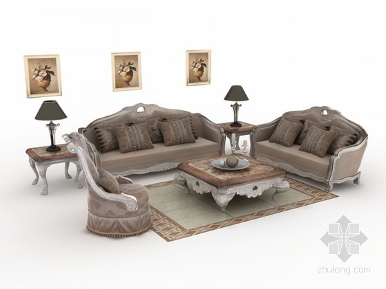 欧式组合家具资料下载-欧式沙发组合3d模型下载