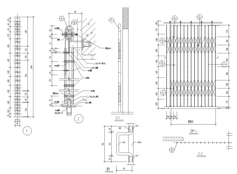 33个铁栅门节点构造详图——建筑详图-GM4铁栅门（[型）及节点详图