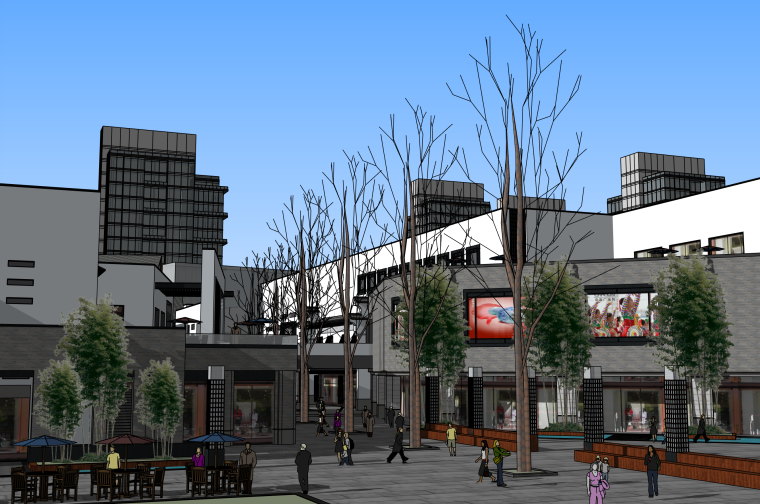 商业步行街景观资料下载-新中式商业步行街建筑设计SU模型