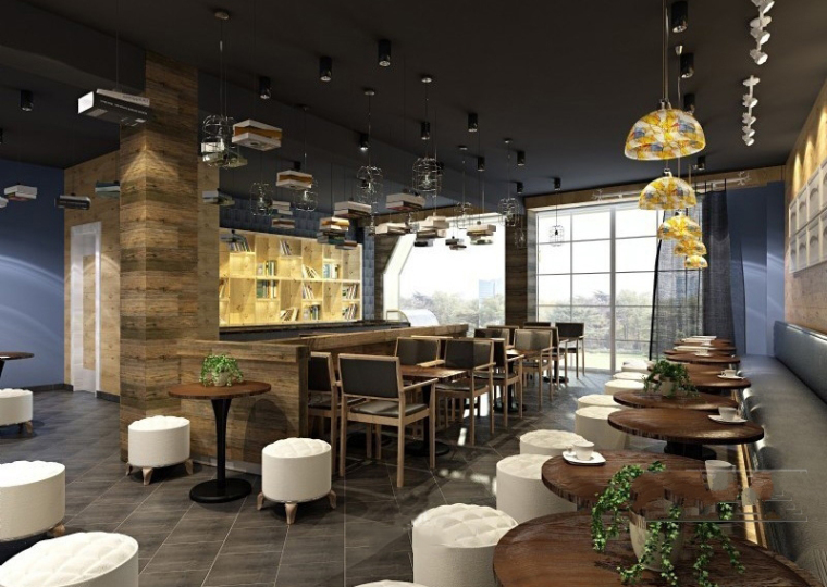 现代工业区入口设计资料下载-现代工业风格咖啡厅3D成套模型下载