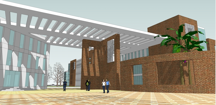 大门现代风格su模型资料下载-现代风格学校建筑SU模型