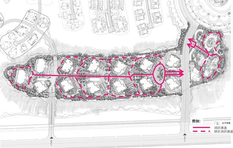 天津高层住宅去景观规划设计方案-消防通道分析